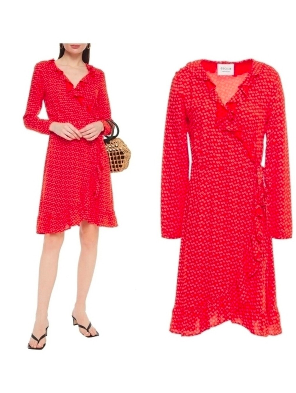 Cecilie Copenhagen Jolene ruffled printed crepe wrap dress
